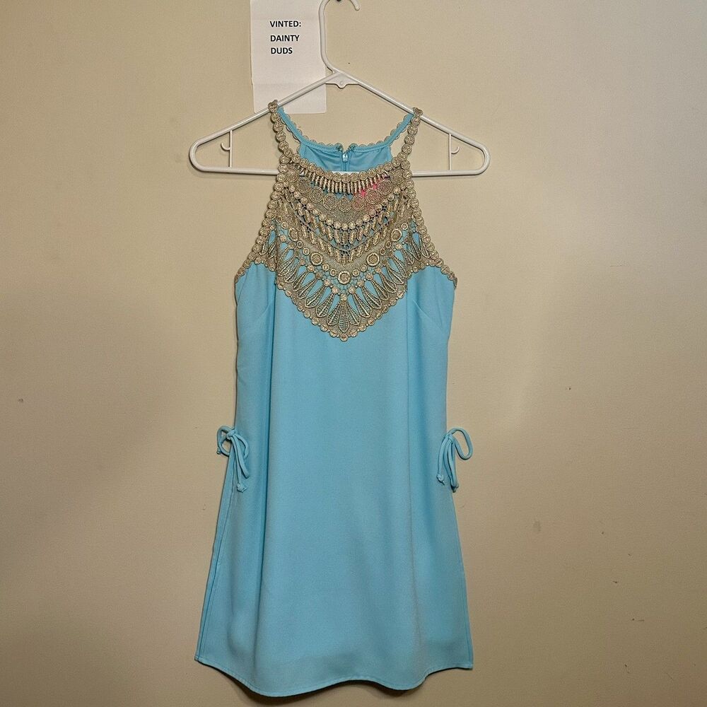 Woman Lilly Pulitzer Shift Dress Romper Size 0 In Teal And Gold